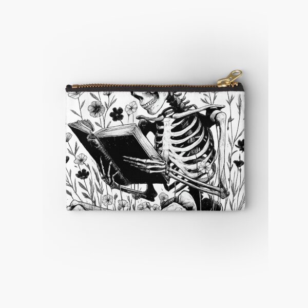 Item preview, Skeleton Reading in a Flower Field – Gothic Nature Illustration designed and sold by haitrieuic96.