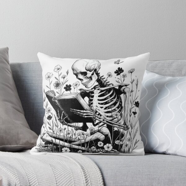 Item preview, Skeleton Reading in a Flower Field – Gothic Nature Illustration designed and sold by haitrieuic96.