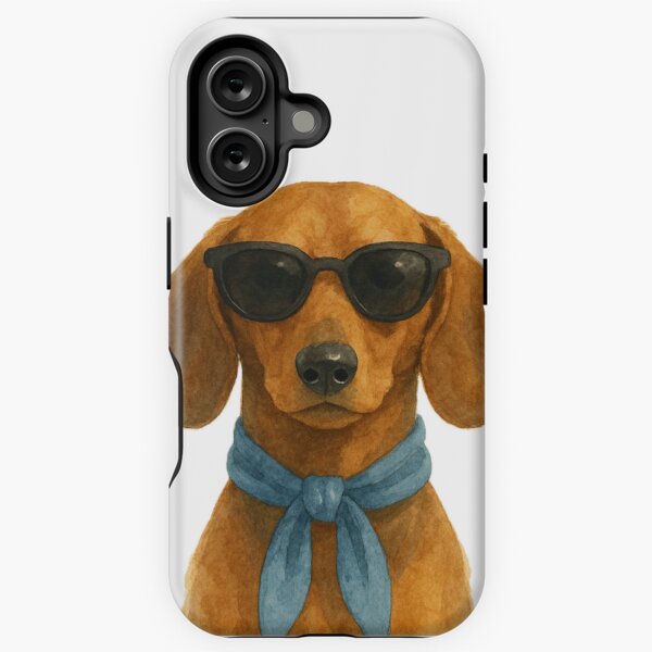 Item preview, Cool Hotdog Dachshund Weiner Dog with Sunglasses and Blue Scarf (Plain Background) designed and sold by SugarCase.