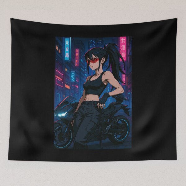 Item preview, Red Visor Queen – Cyberpunk Anime Biker Girl Poster designed and sold by CesArt  D..