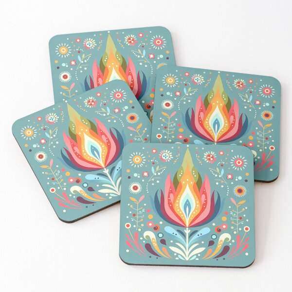 Item preview, Vibrant Abstract Floral Flame Motif - Scandinavian Folk Art by heidiannemorris © designed and sold by FOLK ART FUSION by heidiannemorris.