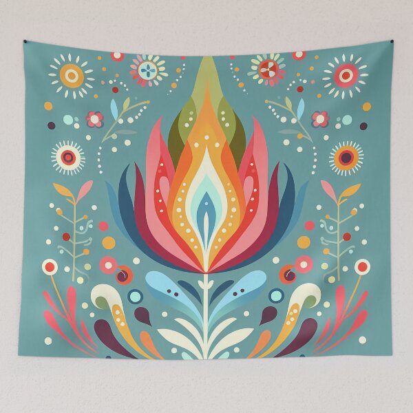 Item preview, Vibrant Abstract Floral Flame Motif - Scandinavian Folk Art by heidiannemorris © designed and sold by FOLK ART FUSION by heidiannemorris.