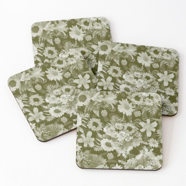 Item preview, Moody Sunflower Arrangement with Ferns Monochrome Olive designed and sold by Art in My Loft.