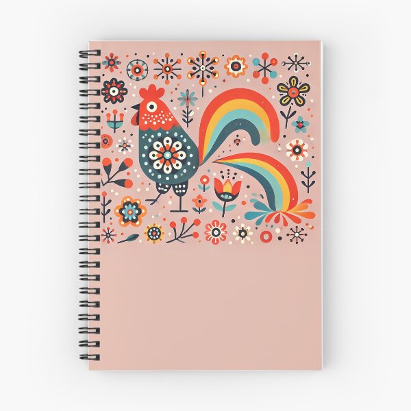 Item preview, Vibrant Floral Folk Rooster Poops a Rainbow - Scandinavian Folk Art by heidiannemorris © designed and sold by FOLK ART FUSION by heidiannemorris.