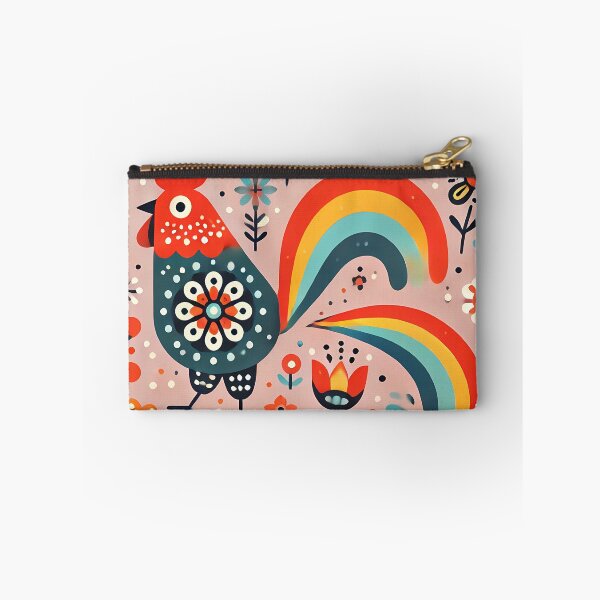 Item preview, Vibrant Floral Folk Rooster Poops a Rainbow - Scandinavian Folk Art by heidiannemorris © designed and sold by FOLK ART FUSION.