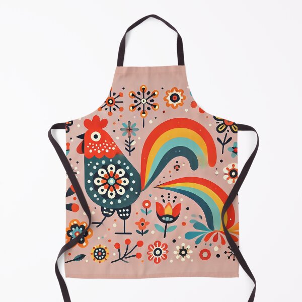 Item preview, Vibrant Floral Folk Rooster Poops a Rainbow - Scandinavian Folk Art by heidiannemorris © designed and sold by FOLK ART FUSION by heidiannemorris.