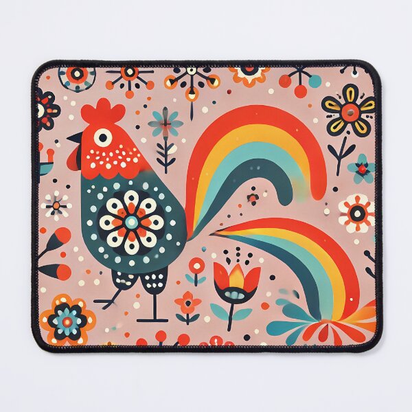 Item preview, Vibrant Floral Folk Rooster Poops a Rainbow - Scandinavian Folk Art by heidiannemorris © designed and sold by FOLK ART FUSION by heidiannemorris.