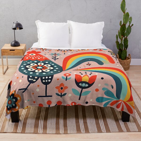Item preview, Vibrant Floral Folk Rooster Poops a Rainbow - Scandinavian Folk Art by heidiannemorris © designed and sold by FOLK ART FUSION by heidiannemorris.