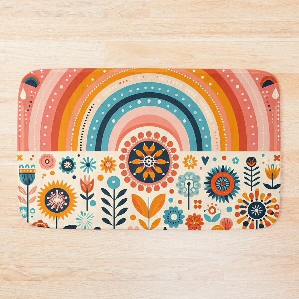Item preview, Bright Floral Folk Rainbow Arch - Scandinavian Folk Art by heidiannemorris © designed and sold by FOLK ART FUSION by heidiannemorris.