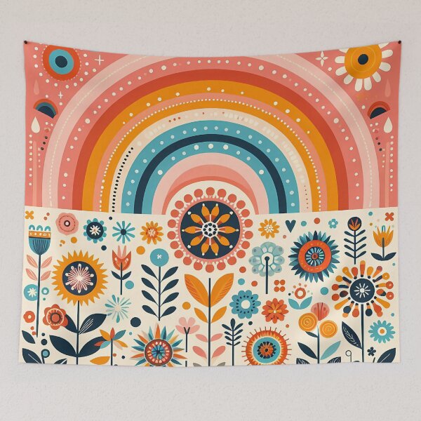 Item preview, Bright Floral Folk Rainbow Arch - Scandinavian Folk Art by heidiannemorris © designed and sold by FOLK ART FUSION by heidiannemorris.