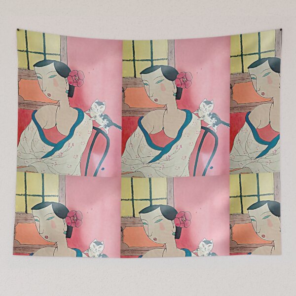 Item preview, Japanese art ,women and the cat  designed and sold by wallartofmio.