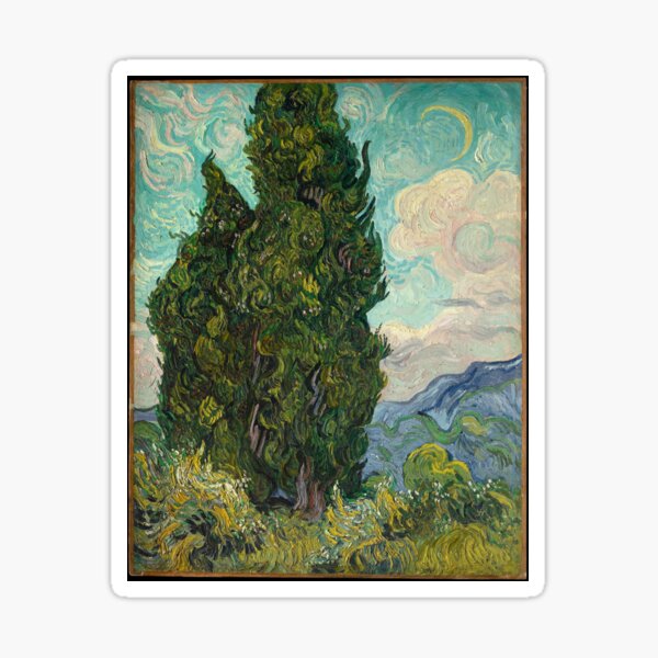 Aperçu de l'œuvre Peinture de cyprès de Vincent Van Gogh créée et vendue par RosesVisuals.