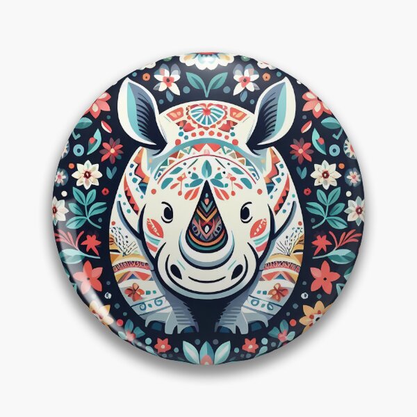 Item preview, Intricate Patterned Folk Rhino - Scandinavian Folk Art by heidiannemorris © designed and sold by FOLK ART FUSION by heidiannemorris.
