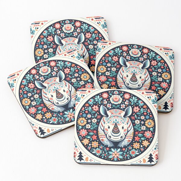 Item preview, Intricate Patterned Folk Rhino - Scandinavian Folk Art by heidiannemorris © designed and sold by FOLK ART FUSION by heidiannemorris.