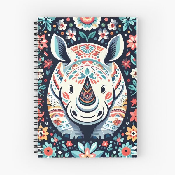 Item preview, Intricate Patterned Folk Rhino - Scandinavian Folk Art by heidiannemorris © designed and sold by FOLK ART FUSION.