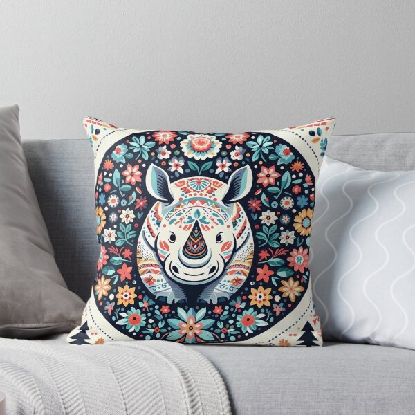 Item preview, Intricate Patterned Folk Rhino - Scandinavian Folk Art by heidiannemorris © designed and sold by FOLK ART FUSION by heidiannemorris.