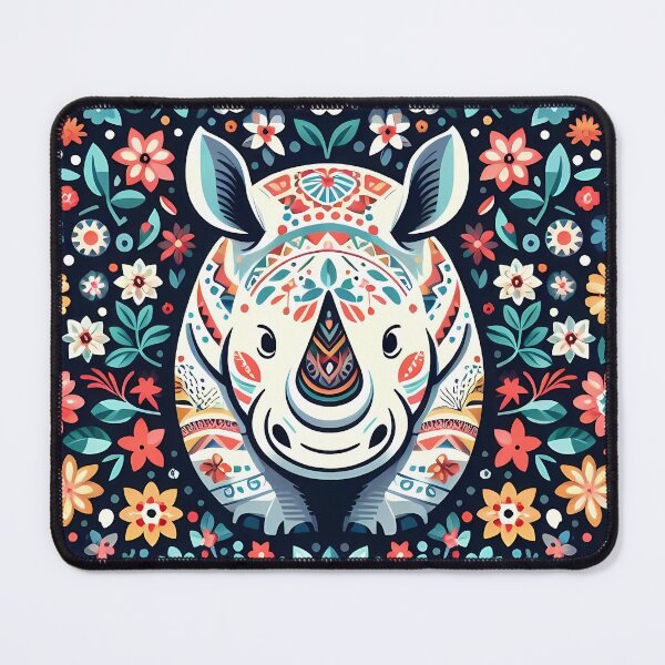 Item preview, Intricate Patterned Folk Rhino - Scandinavian Folk Art by heidiannemorris © designed and sold by FOLK ART FUSION by heidiannemorris.