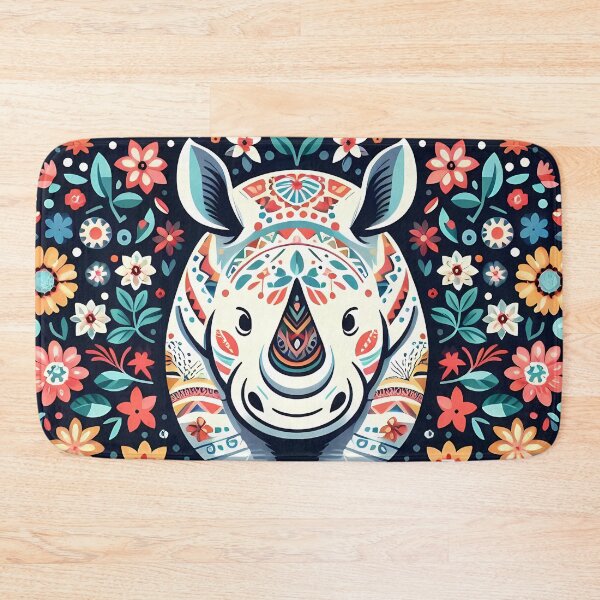 Item preview, Intricate Patterned Folk Rhino - Scandinavian Folk Art by heidiannemorris © designed and sold by FOLK ART FUSION by heidiannemorris.