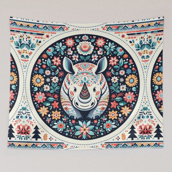 Item preview, Intricate Patterned Folk Rhino - Scandinavian Folk Art by heidiannemorris © designed and sold by FOLK ART FUSION by heidiannemorris.