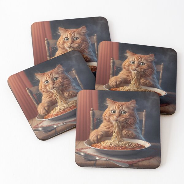 Item preview, Foodie Cat: Illustration of a Cat Eating Spaghetti designed and sold by CesArt  D..