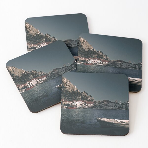Item preview, Harbor Stillness – Fortress Village Under Dusk Skies designed and sold by Ellaire.