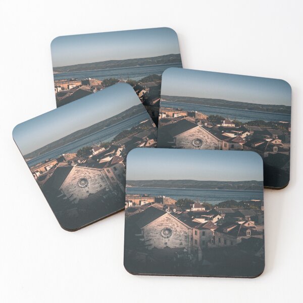 Item preview, Coastal Cathedral View – Sunset Over Adriatic Rooftops designed and sold by Ellaire.