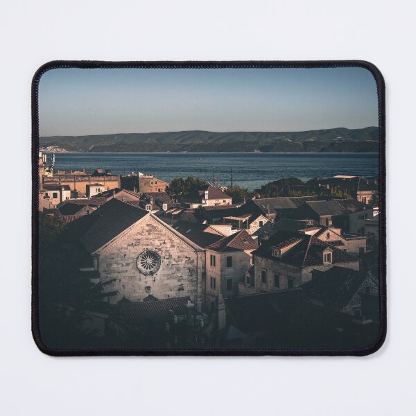 Item preview, Coastal Cathedral View – Sunset Over Adriatic Rooftops designed and sold by Ellaire.