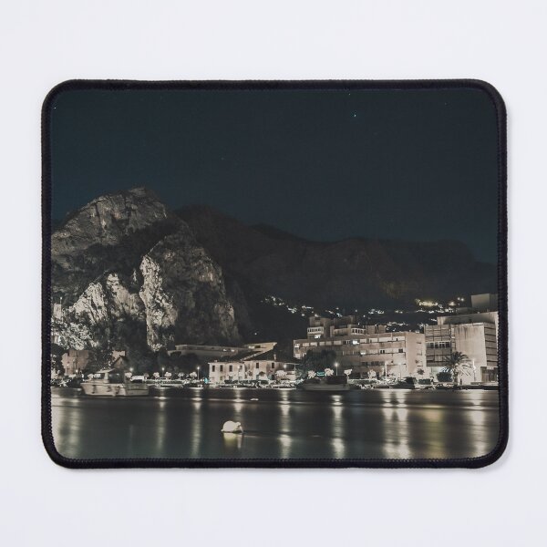 Item preview, Serene Night — Illuminated Cliffs & Coastal Town designed and sold by Ellaire.