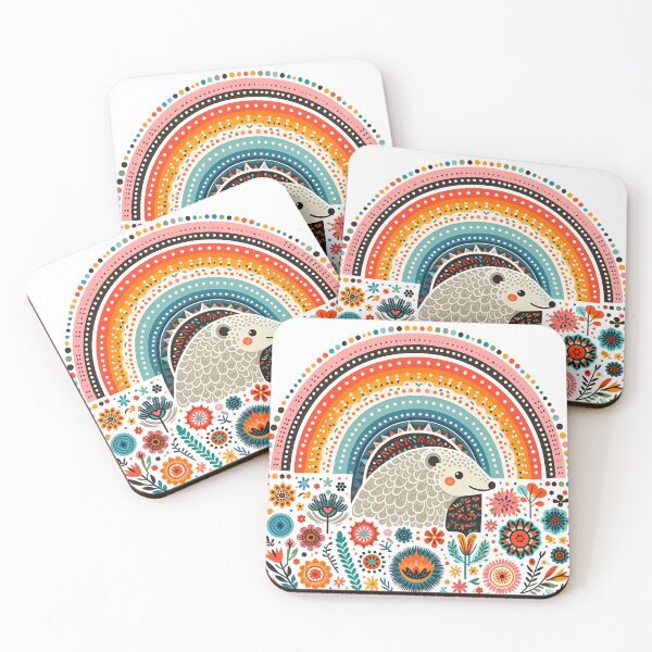 Item preview, Cute Floral Folk Pangolin with Rainbow - Scandinavian Folk Art by heidiannemorris © designed and sold by FOLK ART FUSION by heidiannemorris.