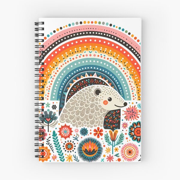 Item preview, Cute Floral Folk Pangolin with Rainbow - Scandinavian Folk Art by heidiannemorris © designed and sold by FOLK ART FUSION.