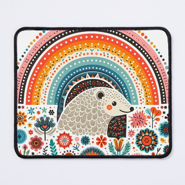 Item preview, Cute Floral Folk Pangolin with Rainbow - Scandinavian Folk Art by heidiannemorris © designed and sold by FOLK ART FUSION by heidiannemorris.