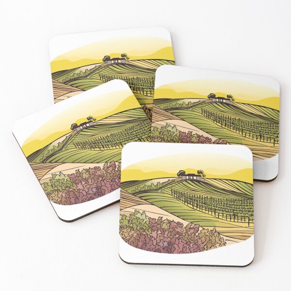Item preview, Colorful Vineyard Landscape with Rolling Hills and Farmhouse designed and sold by PaintbrushPlace.