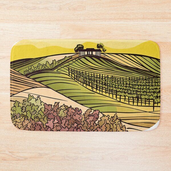 Item preview, Colorful Vineyard Landscape with Rolling Hills and Farmhouse designed and sold by PaintbrushPlace.