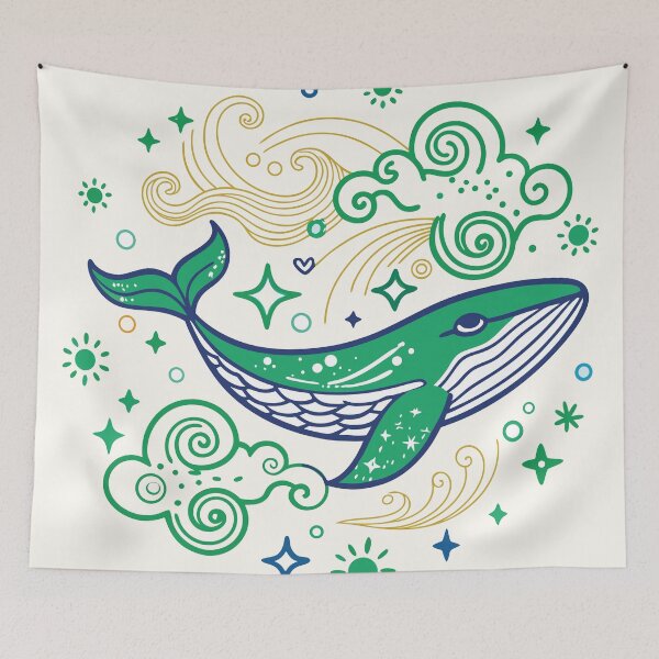 Item preview, Celestial Green Whale – Dreamy Ocean Sky Fantasy Illustration designed and sold by Artsprint941.