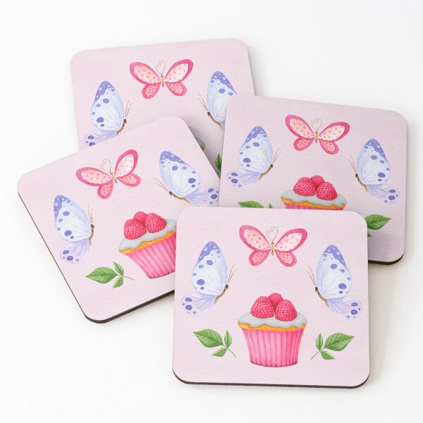 Item preview, Sweet Watercolor Pink and Purple Butterflies & Cute Raspberries Cupcakes Delight Pattern designed and sold by DaisyHouse.