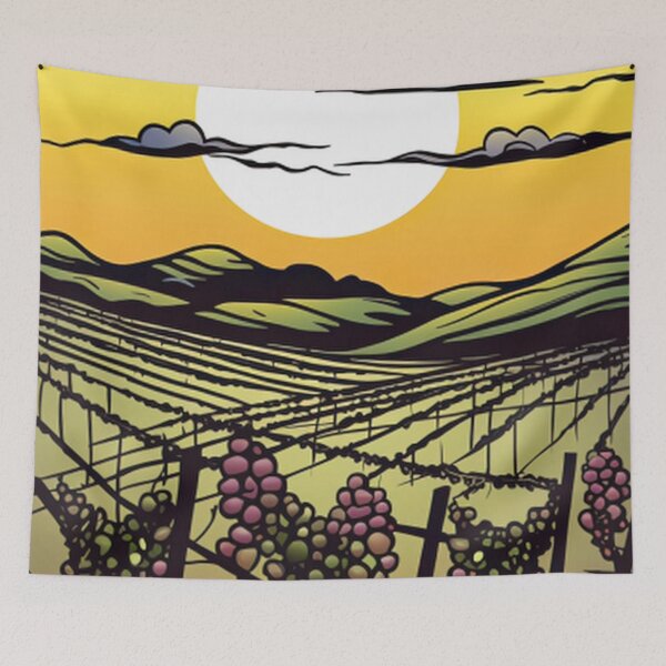 Item preview, Sunset Vineyard with Grape Vines and Rolling Hills designed and sold by PaintbrushPlace.
