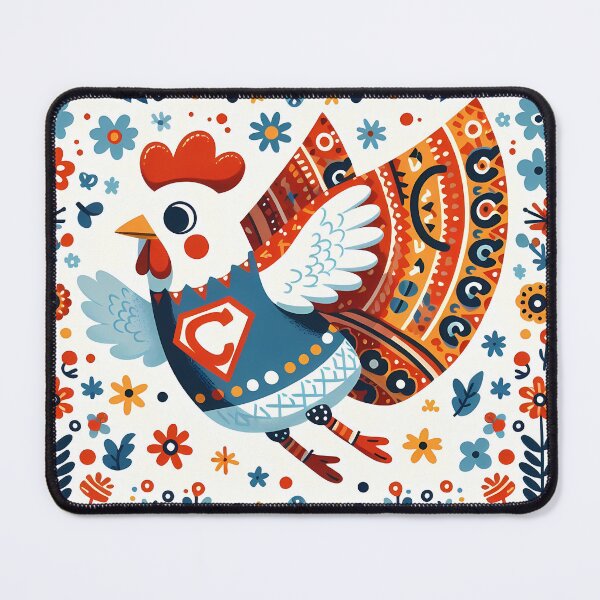 Item preview, Super Chicken Hero in Flight - Scandinavian Folk Art by heidiannemorris © designed and sold by FOLK ART FUSION by heidiannemorris.