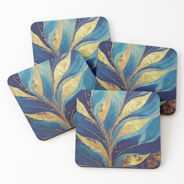 Item preview, Abstract Art - Gold and Blue Leaves   designed and sold by Becky-Poppins.