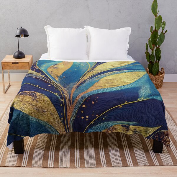 Item preview, Abstract Art - Gold and Blue Leaves designed and sold by Becky-Poppins.