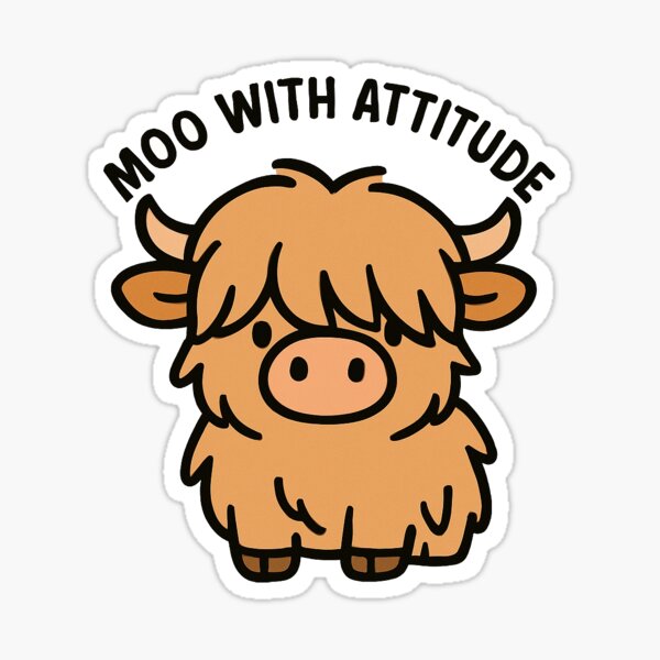  Moo With Attitude – Cute Highland Cow Cartoon Sticker