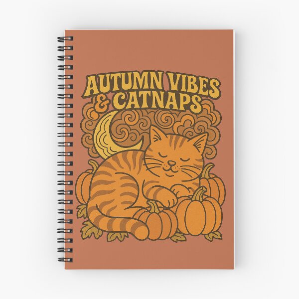 Item preview, Autumn Vibes and Catnaps – Cozy Fall Cat with Pumpkins and Crescent Moon designed and sold by FrictionMaxxing.