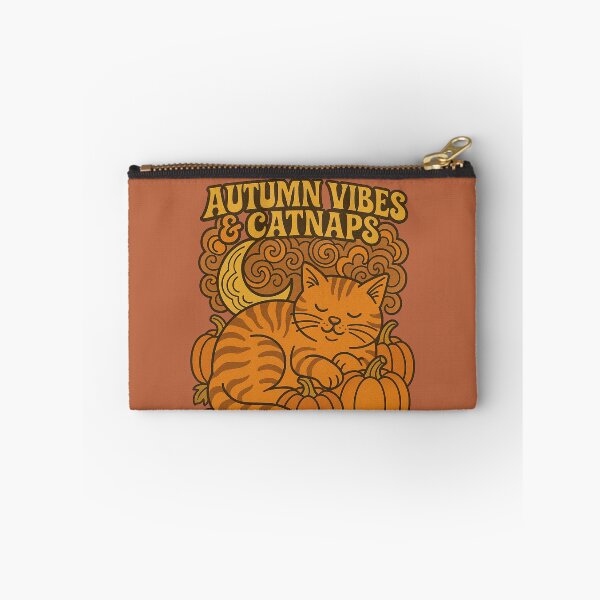 Item preview, Autumn Vibes and Catnaps – Cozy Fall Cat with Pumpkins and Crescent Moon designed and sold by FrictionMaxxing.