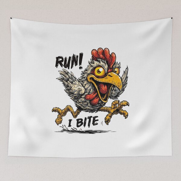 Item preview, Funny meme - Run! I Bite! - Fierce Running Chicken designed and sold by hamishby.