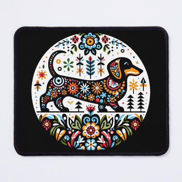 Item preview, Cute Floral Folk Dachshund Dog - Scandinavian Folk Art by heidiannemorris © designed and sold by FOLK ART FUSION by heidiannemorris.