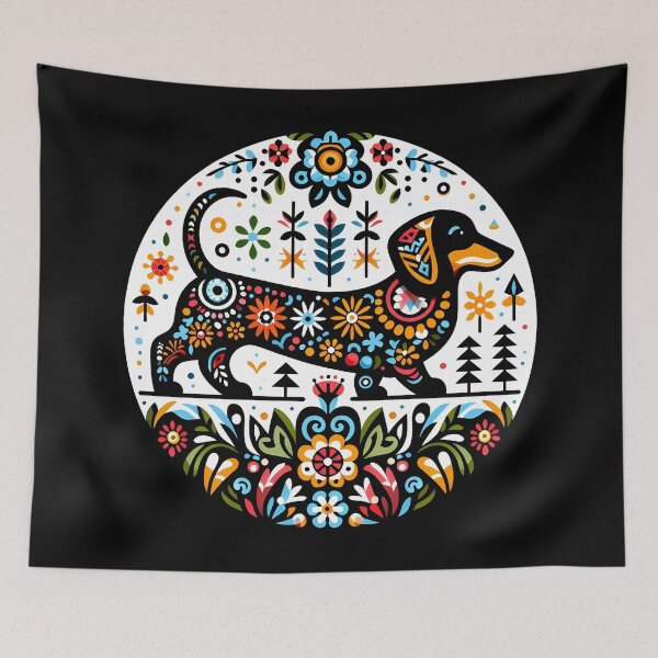 Item preview, Cute Floral Folk Dachshund Dog - Scandinavian Folk Art by heidiannemorris © designed and sold by FOLK ART FUSION by heidiannemorris.