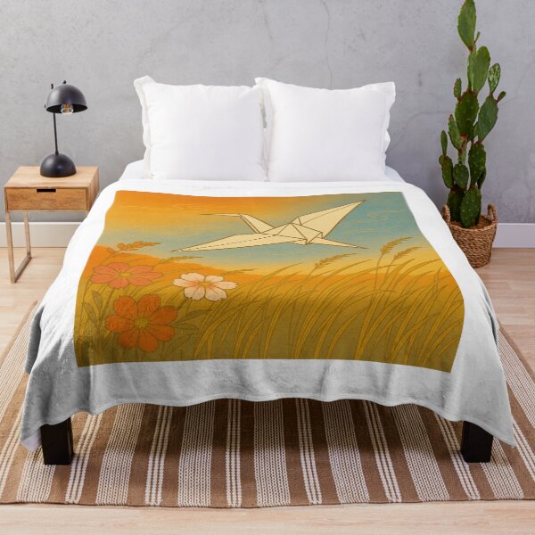 Item preview, Golden Origami Crane Flying Over Autumn Rice Fields – Japanese Countryside Sunset designed and sold by TokyoBloomworks.