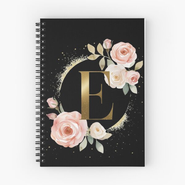 Artikelvorschau, Floraler Buchstabe E – Elegantes goldenes Monogramm mit zartrosa Rosen | Personalisiertes Geschenkdesign entworfen und verkauft von Shir.Design.