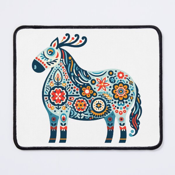 Item preview, Decorated Colorful Blue Folk Horse - Scandinavian Folk Art by heidiannemorris © designed and sold by FOLK ART FUSION by heidiannemorris.
