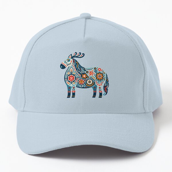 Item preview, Decorated Colorful Blue Folk Horse - Scandinavian Folk Art by heidiannemorris © designed and sold by FOLK ART FUSION by heidiannemorris.