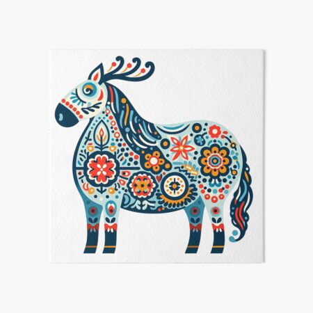 Item preview, Decorated Colorful Blue Folk Horse - Scandinavian Folk Art by heidiannemorris © designed and sold by FOLK ART FUSION by heidiannemorris.